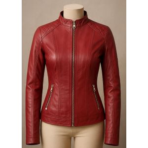 Classic Faux Leather Jacket with Zipper and Snap Collar