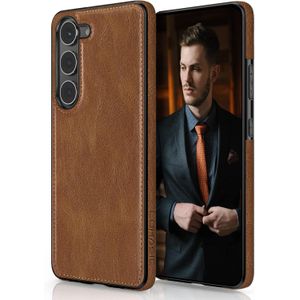 Samsung Galaxy S23 Phone Case, Brown Full Hard Case Classic Soft PU Leather Protective Cover for Second Device