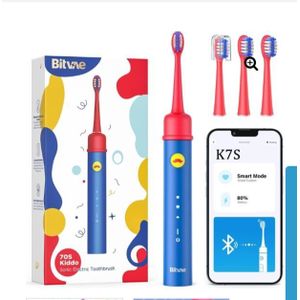 Blue Bitvae K7s BlueTooth Electric Toothbrush for kids (age 4+) with App, Pressure Sensor and 100 day Battery includes 4 soft Brush Heads & 3 Modes
