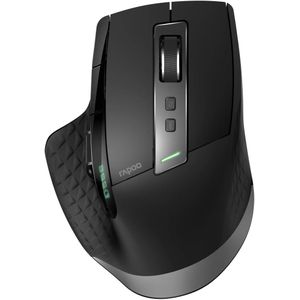 Rapoo MT750S Multi-Mode Wireless Mouse – Bluetooth & 2.4GHz Connectivity, 3200 DPI Adjustable Sensor, Multi-Device Switching, Dual Scroll Wheels, 9 Buttons, Rechargeable Battery, Ergonomic Design – Black
