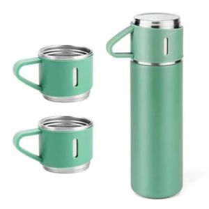 stainless steel thermos flask with 3 cups