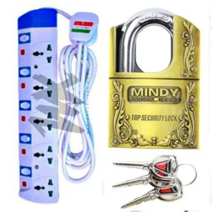 Power King Fridge,Tv ,Iron Box And Electric Kettle Support Heavy Duty 5 Way Power Extension Cable. + FREE 50MM PADLOCK 