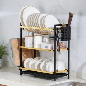 stainless steel 3 layer/Tier Dishrack - Black and Gold