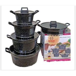 Bosch 10PCS Granite Non-Stick Cookware Set – Sufuria Pots with Glass Lids, Black