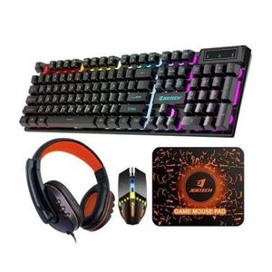 4 in 1 wired anti-ghosting 104key colour Backlight keyboard 1200DPI Mouse TWS Headset Rubber Mouse Pad Gaming Combo