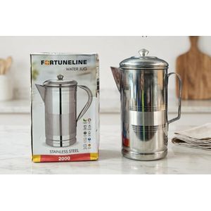 FORTUNLINE Steel Water Jug 2L Stainless Steel Water Pitcher Durable Rust Resistant Hygienic Home Office Tableware