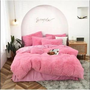 Baby Pink 6x7 Fluffy Duvet Set with Bedsheet, 2 Pillowcases & 2 Throw Pillow Covers – Ultra Soft & Warm