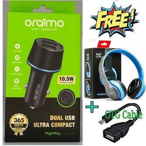 Oraimo  Faster Car Charger with 2-in-1 Lighting and Micro USB Cable+Bluetooth Wireless Headphones +OTG Cable