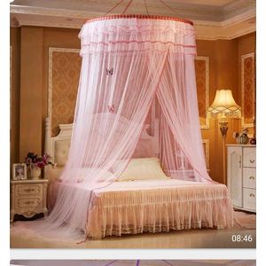 PINK Premium FREE SIZE Round Mosquito Net Queen Size  Elegant Hanging Bed Canopy