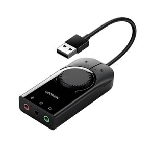 Ugreen CM129 USB-A to Triple 3.5mm Jack External Stereo Sound Adapter, 15cm, Black – USB Audio Converter for PC, Laptop, Headphones, Speakers & Microphones