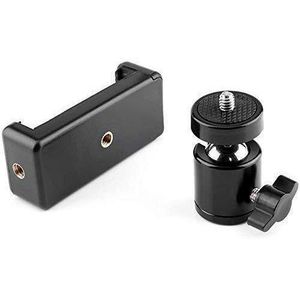 Universal Cell Phone Holder Clip/Mount Adapter/Adjustable Clamp and 360 Degree Ball Head Set for Mobile Phone, Smartphones, Selfie Stick & All Types of Tripods (Phone Holder Clip and Ball Head)