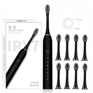 Electric Toothbrush, with 4 Brush Heads, 6 Cleaning Modes, High-Frequency Sonic Vibration, USB Rechargeable, Waterproof, Black