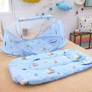 Happy Baby Portable Sleeping Nest - Travel-Friendly Baby Crib with Mosquito Net - Blue