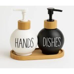 3-in-1 Refillable Ceramic Soap Dispenser Set – Handwash, Dish Soap & Lotion Bottles with Bamboo Base (500ml Each)