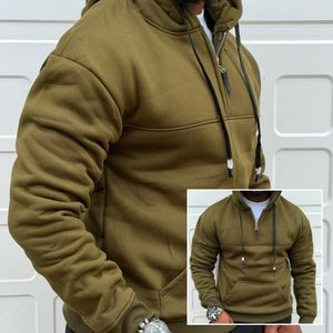 Men's Olive Green 1/4 Zip Pullover Sweatshirt with Kangaroo Pocket