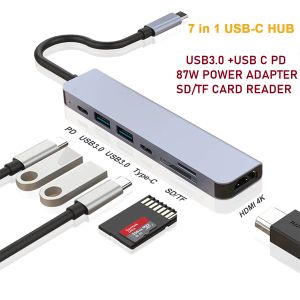 7 in 1 USB C Hub to 4K HDMI-compatible Type C Adapter OTG Thunderbolt 3 Dock with PD TF SD for Macbook Pro/Air iPad XPS Surface USB3.0 7IN1 HUB
