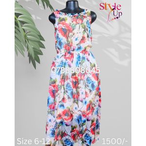 Floral Chiffon Maxi Dress Elastic Waist Sleeveless Classy Exquisite Elegant