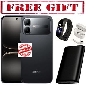 Infinix smart 20, 6.67", 4GB + 4GB  RAM + 128 GB (Dual SIM), 5200 mAh, 4G - Black (1YR WRTY)    COMES WITH FREE    STRAP WATCH , POWERBANK AND AIRPODS FOR YOU BLACK