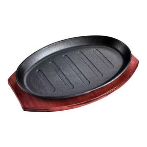 Cast Iron Sizzling Plate with Wooden Base – 28x17.5cm Steak & Fajita Serving Platter
