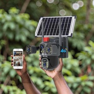 Full Color Night Vision 24/7 Clear View V380 Pro App 12MP Ultra HD 4G PTZ Rotating Multiple Lens COLORED night vision Loud Siren Alarm Outdoor Security Solar Camera