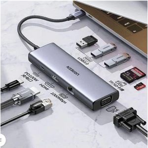 Ugreen CM498 9- In- 1 Docking Station- USB-C To 3*USB A 3.0 + HDMI + VGA + RJ45 Gigabit + SD/TF/100W PD Converter