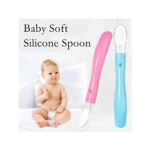 Baby Silicone Feeding Spoon with Long Handle – Soft BPA-Free Infant Weaning Spoon Safe Tableware (