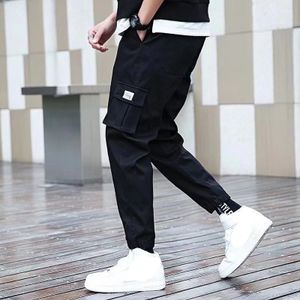 Joggers Cargo Pants For Men Casual Hip Hop Hit Color Pocket Male Trousers  Sweatpants Streetwear Ribbons Techwear Pants