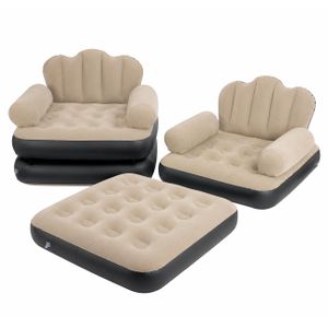 Home Comfort 5-in-1 Inflatable Sofa Bed Chair - Foldable Lounger Couch with Ottoman - Multipurpose Air Sofa - Beige & Black