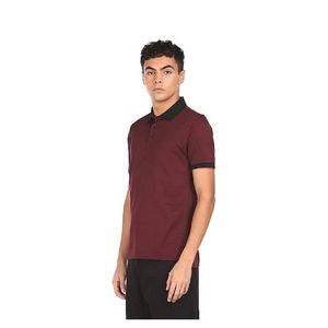 Cotton Unisex Maroon Collar Black Polo Tshirt- Maroon with Black Collar