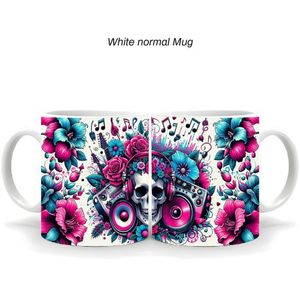 Floral Skull with Musical Notes Mug – Rock Music Ceramic Drinkware Gift