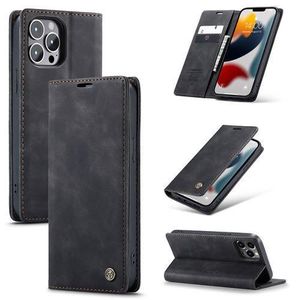Caseme Phone Case For Wallet Retro Black Suede Leather Flip Case For IPhone 13 Pro Max