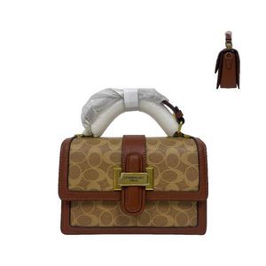 Retro Monogram Top-Handle Bag Leather Trim Metal Buckle Women's Crossbody Bag