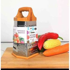Multi-Surface Stainless Steel Box Grater with Wooden Handle – Coarse, Fine, Slice & Zest – Durable Kitchen Tool