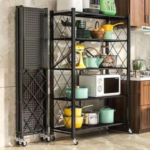 5 tier Foldable Multipurpose Rack With Shelves & Wheels/ Kitchen Rack