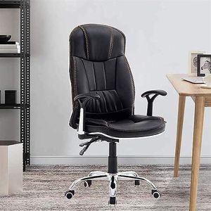 Executive Office Chair – Black Leather Swivel Reclining Chair with Armrests & Adjustable Height