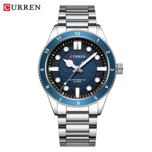 Curren Men's Diver-Style Watch - Silver Stainless Steel with Blue Dial, Gift Box & Link Remover