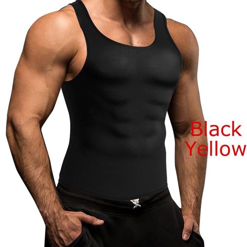 Fashion Men Compression Shirt Baselayer Shapewear Vest Tummy Control Vest  Back Support Tank-Black Yellow Inner @ Best Price Online