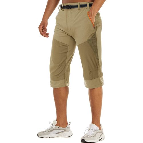 Fashion Summer Quick Drying 3/4 Capri Pants Men's Lightweight Fishing Shorts  Below Knee Outdoor Hiking Tactical Cargo Shorts-Khaki @ Best Price Online