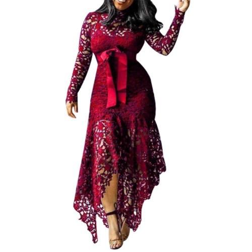 Fashion sexy hollow lace long sleeve irregular top discount