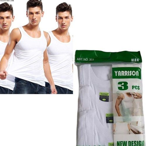 product_image_name-Yarrisson-100% Cotton Mens Fitted Vest (3Pcs) - White-1