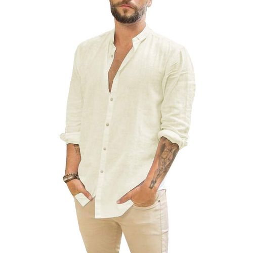 Generic White Shirt For Men Spring Summer Casual Solid Color Shirts Long Sleeve Cotton Linen Vintage Clothes Cardigan Dropshipping Beige Best Price Online Jumia Kenya