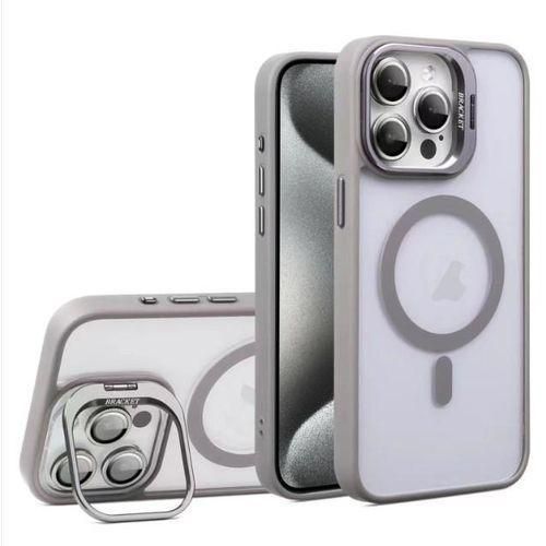 product_image_name-Generic-Grey Magsafe Compatible Stand Bracket Transparent Case with Camera Metal Ring Lens Protector for iPhone 14 Pro-3