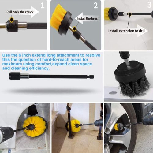 Power Scrubbers, Cleaning Drill Brushes, Extended Long Attachment