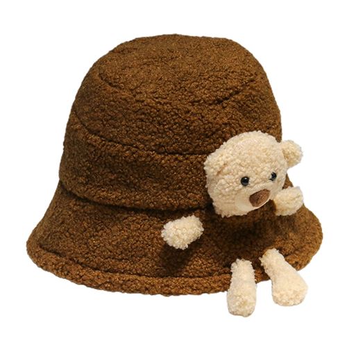 Fashion (Auburn)Women Winter Fluffy Plush Warm Bucket Hat Cute 3D