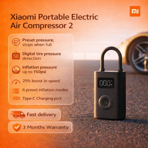 product_image_name-XIAOMI-Portable Electric Air Compressor 2, Preset pressure, stops when full Digital tire pressure detection Inflation pressure up to 150psi 25% boost in speed 6 preset inflation modes Type-C Charging-7