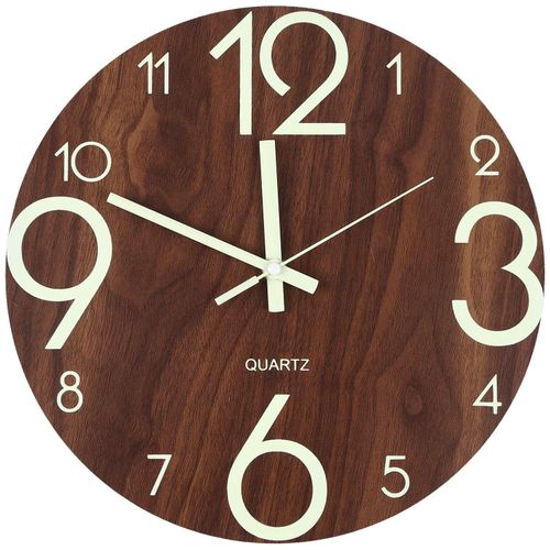 11 in Brown Round Wall Clock Battery Operated Silent Non-Ticking