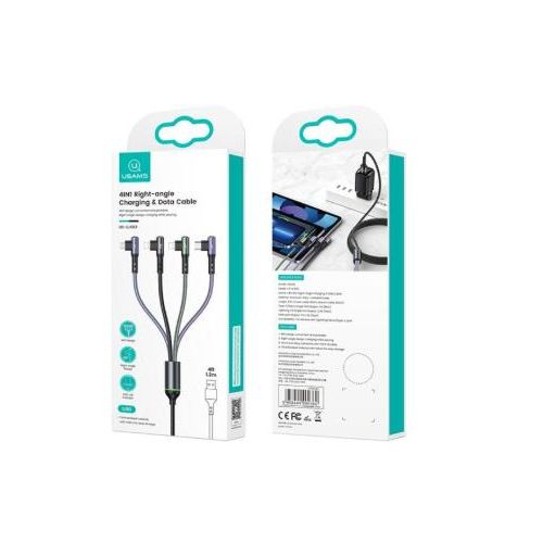 product_image_name-Usams-SJ563 4 in 1 Right Angle Charging and Data Cable, 1.2 m Charging Cable with USB-C, Lightning, Micro-USB Connectors for Multiple Devices-4