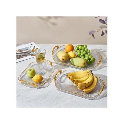 product_image_name-Generic-3Pcs Acrylic Serving Trays Set for Kitchen Rectangular Stylish Design Fancy Coated Golden Handle-4