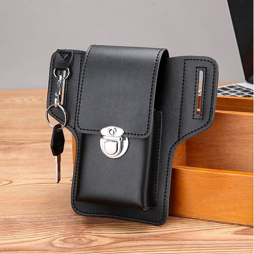 Vintage Leather Waist Bag Cellphone Loop Holster Mens Belt Bag