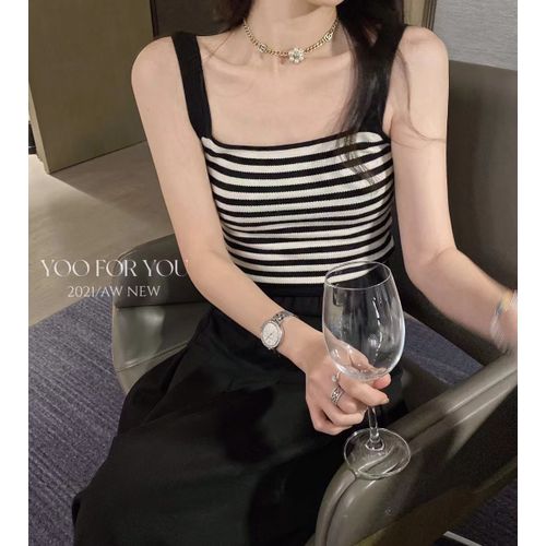 Fashion (b White And Black)knitted Camis For Woman Tops For Women Stripes Crop  Tops Built In Bra Spaghetti Strap Camisole Female Tank 2022 Droppshipping  WEF @ Best Price Online